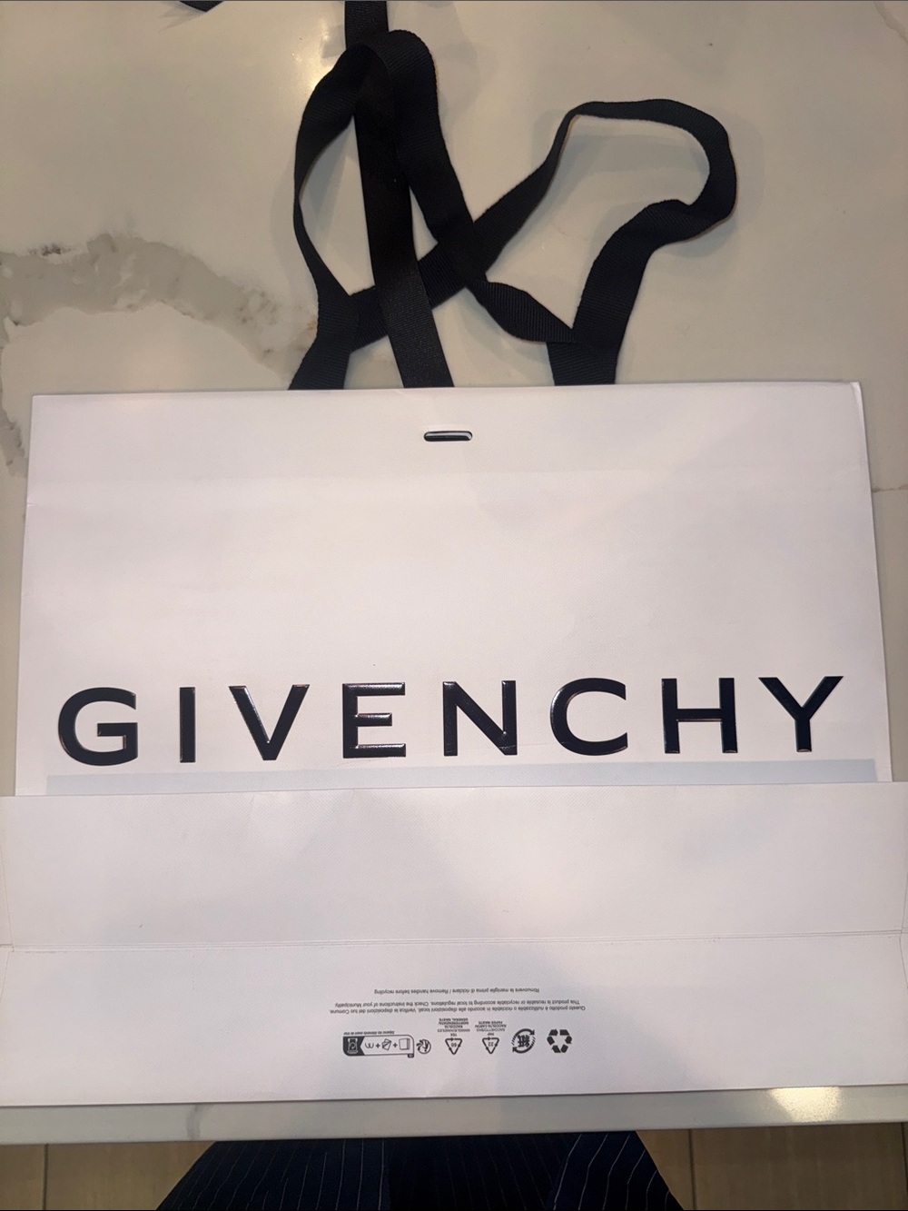 Givenchy White Shopping Tote with Black Ribbon Handles 16 wx 12” h x 5” d